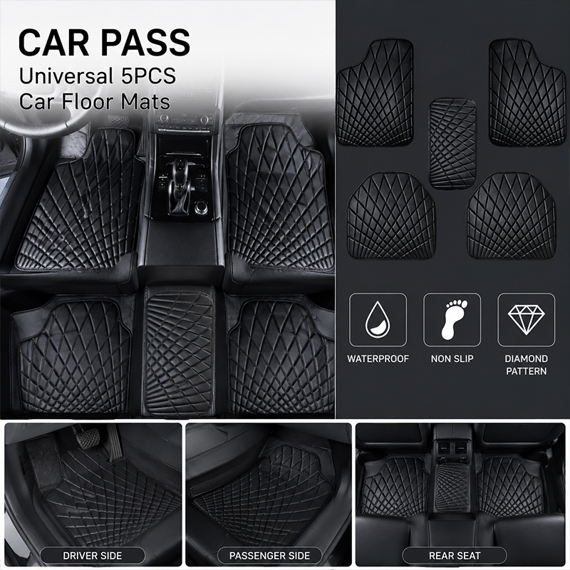 Car Floor Mats Universal Waterproof Leather - CAR PASS Universal 5 Parça Deri