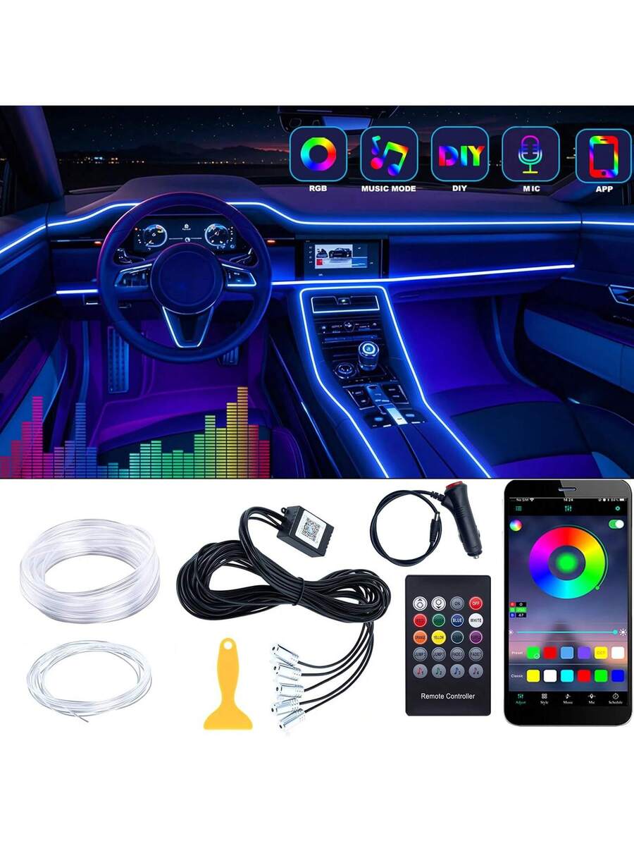 Led Ambient Interior Car Lights App Control - RGB 5'i 1 Arada Ortam Aydınlatma