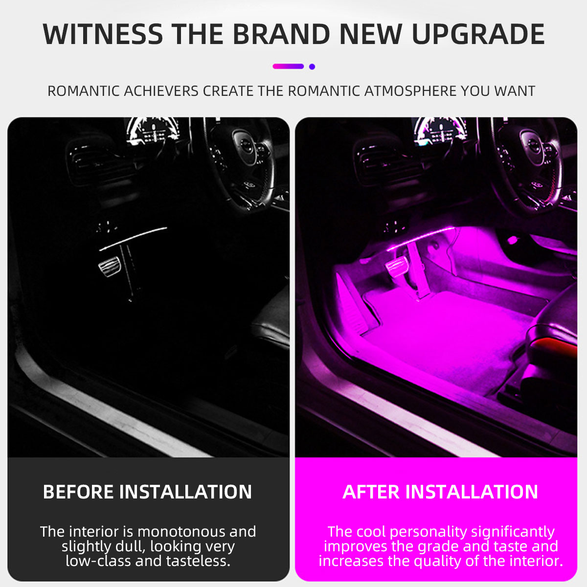 2/4in1 12/18 LED RGB Gökkuşağı - Led Ambient Interior Car Lights App Control incelemesi ve fiyatı