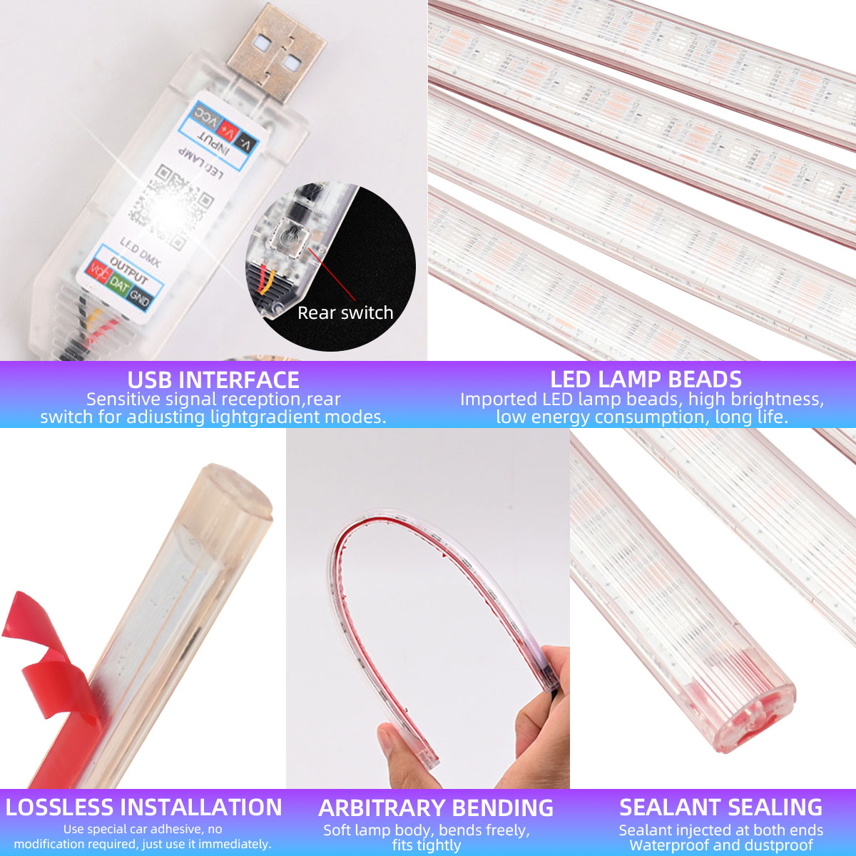 2/4in1 12/18 LED RGB Gökkuşağı - Led Ambient Interior Car Lights App Control incelemesi ve fiyatı