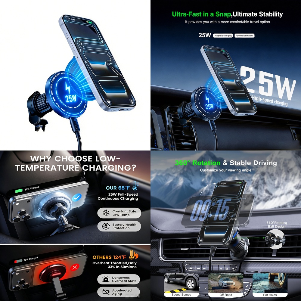Güçlü 25W Manyetik Kablosuz Ar - Magnetic Phone Holder For Car Vent incelemesi ve fiyatı